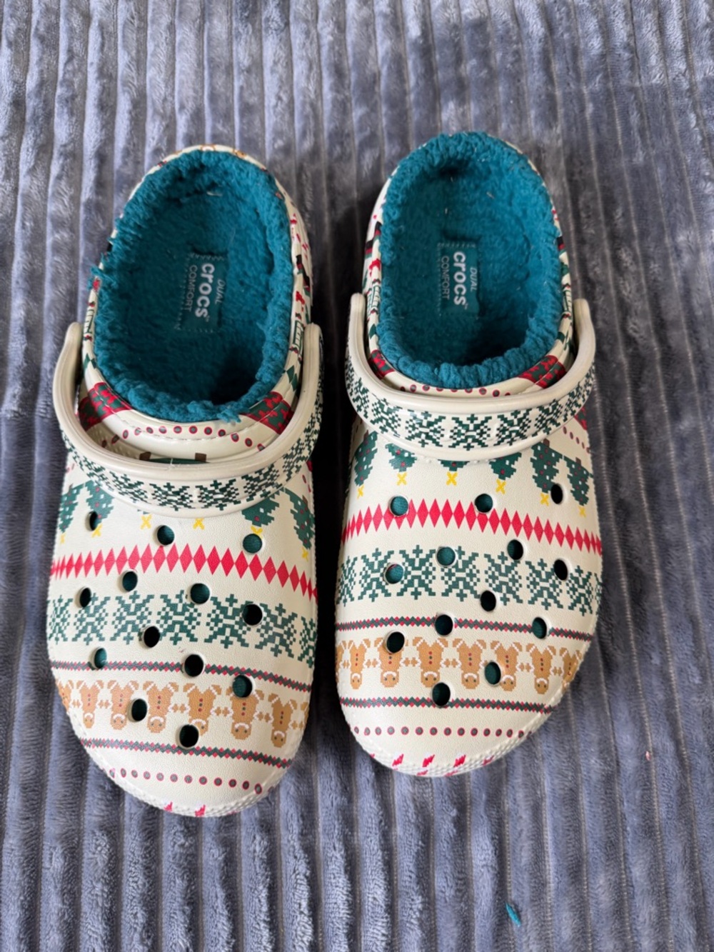 CROCS Festive Fair Isle Clogs with Teal Lining